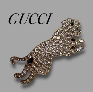 1円スタート◆希少 GUCCI グッチ 刻印有 タイガー クリスタル ダブルフィンガー リング ゴールド Mサイズ