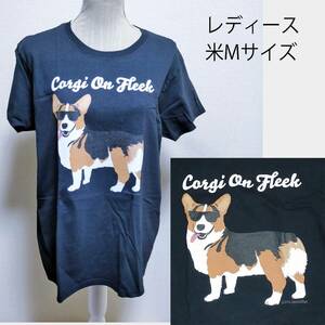 【海外限定】ウェルシュコーギー 半袖 丸首 Tシャツ 犬 米Mサイズ 黒