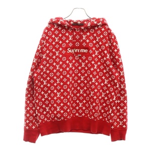 LOUIS VUITTON ルイヴィトン 17AW LV Box Logo Hooded Sweatshirt モノグラムボックスロゴプルオーバーパーカー レッド HDY91WJIU