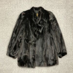 【26738】Nisshin Furs ニッシンファー SAGA MINK サガミンク 毛皮 コート ファーコート サイズ13 レディース 黒系 着丈 約78ｃｍ