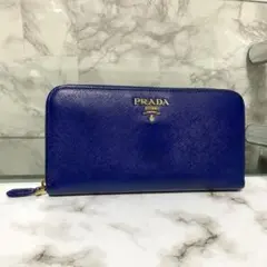 極美品 PRADA プラダ ラウンドファスナー 長財布 ブルー サフィアーノ