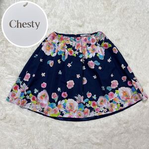 新品 Chesty チェスティ　スカート　ネイビー　華やかフラワープリント