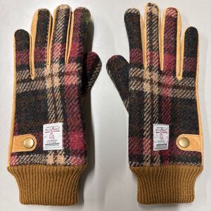 ハリスツイード Harris Tweed スマホ対応 グローブ 手袋 未使用 レディース ウール wool スエード レザー 本革 ブラウン ベージュ 22㎝