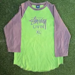 値下げ　old stussy ラグラン　緑　USA製　紺タグ