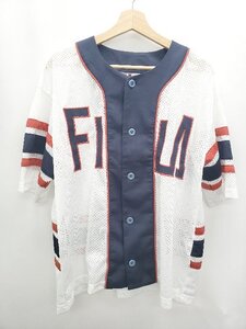 ◇ ◎ ●未使用● FILA フィラ タグ付き メッシュ 半袖 ベースボールシャツ サイズL ホワイト ネイビー レッド系 メンズ P