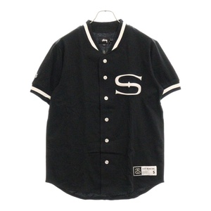 STUSSY ステューシー JERSEY BASEBALL TOP ロゴ刺繍半袖ベースボールシャツ ブラック 15S114775