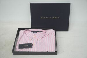 【11-42】 未使用品 Ralph Lauren ラルフローレン 長袖シャツ ストライプ ボタンダウン コットン100％ Cotton100% 綿 箱有 Mサイズ メンズ