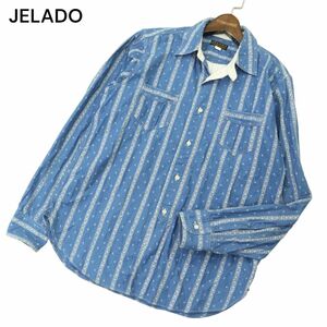 JELADO ジェラード 春夏 麻 リネン混★ 長袖 デザイン ストライプ ワーク シャツ Sz.16　メンズ 日本製　A4T04247_4#C