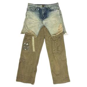 MIHARAYASUHIRO ミハラヤスヒロ　20SS HALF MILITARY DENIM PANTS インディゴカーキ サイズ:48