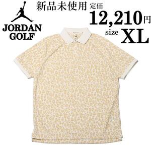 新品 XLsize ナイキ ジョーダン ゴルフ 半袖 ポロシャツ 刺繍ロゴ NIKE JORDAN GOLF 人気 総柄 豹柄 刺繍 ボタン 白 黄色 スポーツ