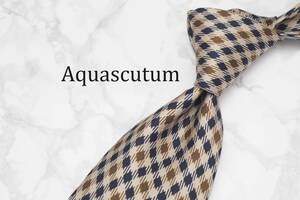 【美品】Aquascutum アクアスキュータム A-487 チェック イタリア製 ブランド ネクタイ 良品 古着 卸 USED オールド SILK