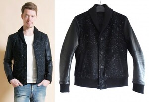 定価11.3万 JUN HASHIMOTO SHAWL COLLAR STADIUM BLOUSON 2 ジュンハシモト ショールカラー ウール レザー 中綿 スタジャン junhashimoto