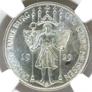 『高鑑定』1929年 E ドイツ 3マルク銀貨 NGC MS63 マイセン市創立1000年記念硬貨