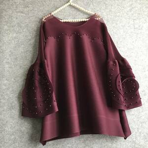 SALE◆新品◆＊美しい人＊ローズ花びらお袖*プリーツ*クチュールトッププルオーバー＊burgundy＊