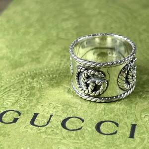 【美品】GUCCI グッチ 指輪 リング 日本サイズ14〜15号 表記15 GG マーモント ワイドリング ツイスト シルバー Ag925 アクセサリー