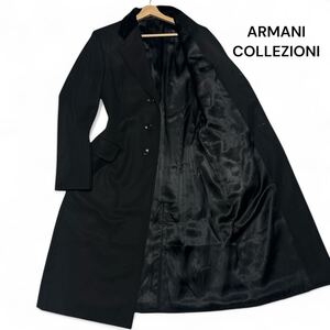 美麗品◎XLサイズ!!アルマーニコレッツォーニ【圧巻の美シルエット】ARMANI ウール チェスターコート ロングコート ブラック 秋冬◎メンズ