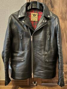 【日本製・茶芯】サイズ40(L〜XL程度)666 LEATHER WEARレザージャケット ダブルライダース ホースハイド 馬革 ブラック ※一部難あり