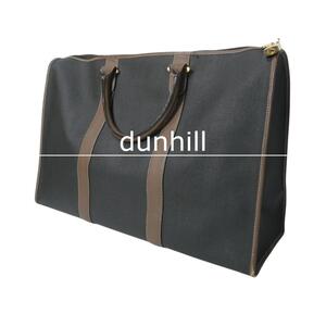 美品 Dunhill ダンヒル PVC×レザー クロシェット 錠付き ボストンバッグ ブリーフケース ビジネスバッグ ブラック×ブラウン