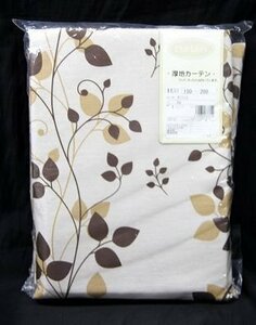 即決 未使用 厚地カーテン 巾150cm×丈200cm 1枚入 サフラン2 BE ベージュ ボタニカル 植物柄 ユニベール 遮光 形状記憶 洗える