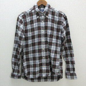 a■ビームス/BEAMS HEART チェック柄 長袖BDシャツ【M】茶/MENS/145【中古】