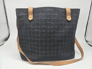 Θ人気【HERMES エルメス アメダバカバドゥポッシュ キャンパス トートバッグ ロングショルダーバッグ NVY レディース 中古品】HM1674