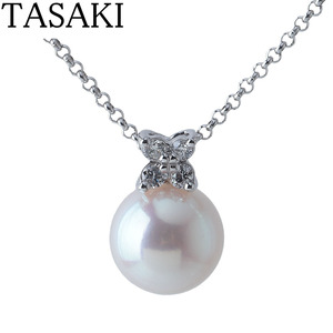 タサキ パール ダイヤ ネックレス アコヤパール7.5mm 0.05ct 40cm K18WG 新品仕上げ済 TASAKI 田崎真珠【20400】