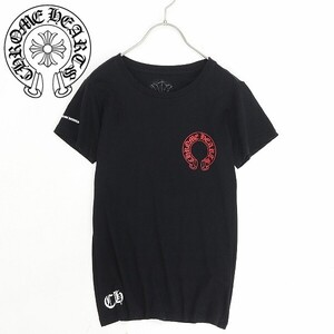 ◆CHROME HEARTS クロムハーツ ホースシュー クロス ロゴプリント コットン 半袖 Tシャツ 黒 ブラック S