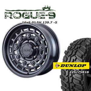 FARM ROGUE-9 マットブラック 16×6J/5H -5 ダンロップ グラントレックMT2 225/75R16 ワイドタイプ 4本セット