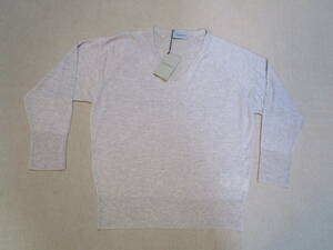 新品即決!JOHN SMEDLEY ジョンスメドレー WOMENS SWEATER VEE NECK 3/4 レディス Vネック ウールニットセーター ベージュ系 size S 英国製