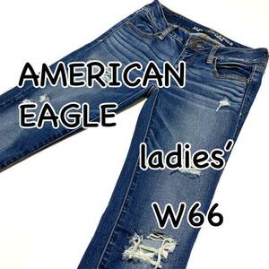 AMERICAN EAGLE ジェギング スーパースーパーストレッチ US0 ウエスト66cm Mサイズ ダメージ加工 クラッシュ加工 レディース ジーンズ M516