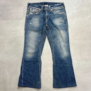 美品 True Religion トゥルーレリジョン デニム ブーツカット フレア ゴールデンサイズ 32 ブルー インディゴ 刺繍タブ アメリカ製 USA製