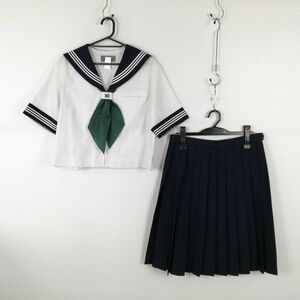 1円 セーラー服 スカート スカーフ 上下3点セット 大きいサイズ 夏物 白3本線 女子 学生服 中学 高校 白 制服 中古 ランクC NA5728