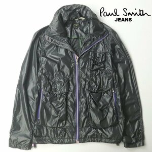 美品 PAUL SMITH JEANS ポールスミス 109311 ジーンズ 撥水加工 ナイロン フード収納可 ジップアップブルゾン 黒 ブラック M メンズ