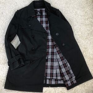 希少/Lサイズ/ライナー付◎バーバリーブラックレーベル トレンチコート 黒 シングル ベルト付 ノバチェック BURBERRY BLACKLABEL