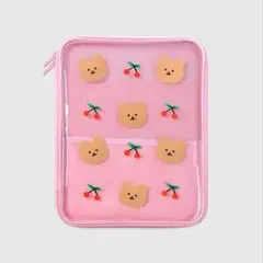 D9★★クリア iPadケース ピンク さくらんぼ クマさん模様 11インチ