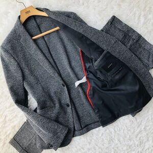 ザラ【ZARA】スーツ　セットアップ　テーラードジャケット　グレー　XL　サイドベンツ　ストレッチ　ポリ　コットン　メンズ　50