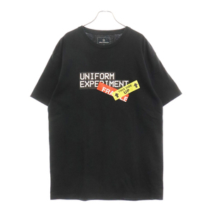 ユニフォームエクスペリメント UE ATTENTION TAG TEE アテンションタグ クルーネック半袖Tシャツ カットソー ブラック UE-200026