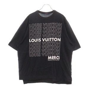 ルイヴィトン 18AW LV LIST PRINTED PATCHWORK RM182M FMB HFY06W ロゴ再構築デザイン オーバーサイズ 半袖Tシャツ カットソー ブラック