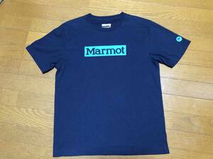 ★即決★Marmot　マーモット★ロゴプリント半袖Tシャツ★Lサイス★ネイビー★アウトドアウエア★ポリエステル混★ソロキャン★送料230円★