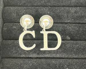 【STK4902】 Christian Dior クリスチャンディオール CD ロゴ ペア ピアス ラインストーン シルバー系 レディース アクセサリー 約5.5g 