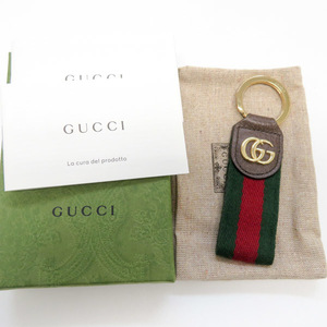 グッチ GUCCI オフィディア キーチェーン キーリング ダブルG 523161 グリーン×レッド ウェブストライプ 中古 [質イコー]