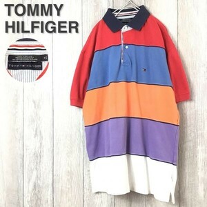 ★状態良好!!★正規品★【TOMMY HILFIGER トミーヒルフィガー】カラフル 切替 刺繍ワンポイント 半袖 ポロシャツ[メンズ M]赤 ブルー K-672