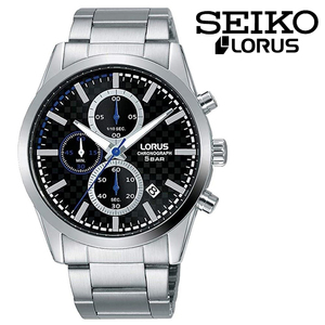 SEIKO LORUS Chronograph Quartz Sports Watch セイコー ローラス クロノグラフ クオーツ スポーツ ウォッチ ブラック 50m防水 腕時計 黒