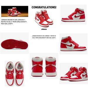 JORDAN BRAND W AIR JORDAN 1 RETRO HI OG LT IRON ORE/VARSITY RED-SAIL 22SP-I アトモス 当選品 28.5cm レアサイズ 新品・箱付き