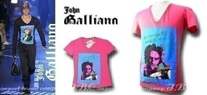 ★galliano ジョンガリアーノ★VネックプリントTシャツ★ピンク★L【本物保証】イタリアンカジュアル★芸能人御用達★ハイファッション★