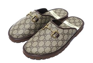 22SS 定価12万 新品同様 極美品 GUCCI グッチ GGスプリーム ホースビット スリッパ サンダル 655571 レザー メンズ 9 27.5-28cm シューズ