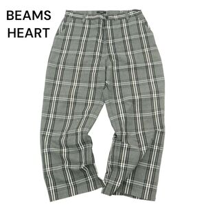 BEAMS HEART ビームス ハート 通年 ストレッチ チェック柄★ ワイド ストレート パンツ Sz.L　メンズ グレー　A4B03716_7#R