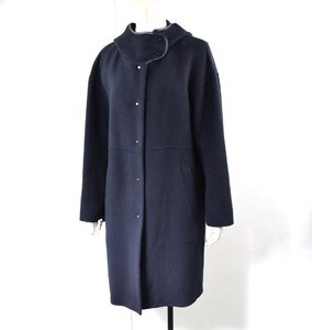 2539-24Y0075★Gabardine K.T ギャバジンケーティー★ハンドメイド仕立て フード付きコート 紺ネイビー 9号 ウール素材 75900円