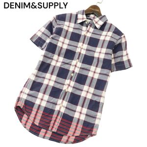 DENIM&SUPPLY ラルフローレン 春夏 インド綿★ 切替 半袖 ワーク チェック シャツ Sz.XS　メンズ　A4T07317_6#A