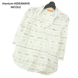 rhenium HIDEAWAYS NICOLE ハイダウェイ ニコル 春夏 ネイティブ柄 ボーダー★ 7分袖 ワーク シャツ Sz.46　メンズ 白　A4T06134_5#A